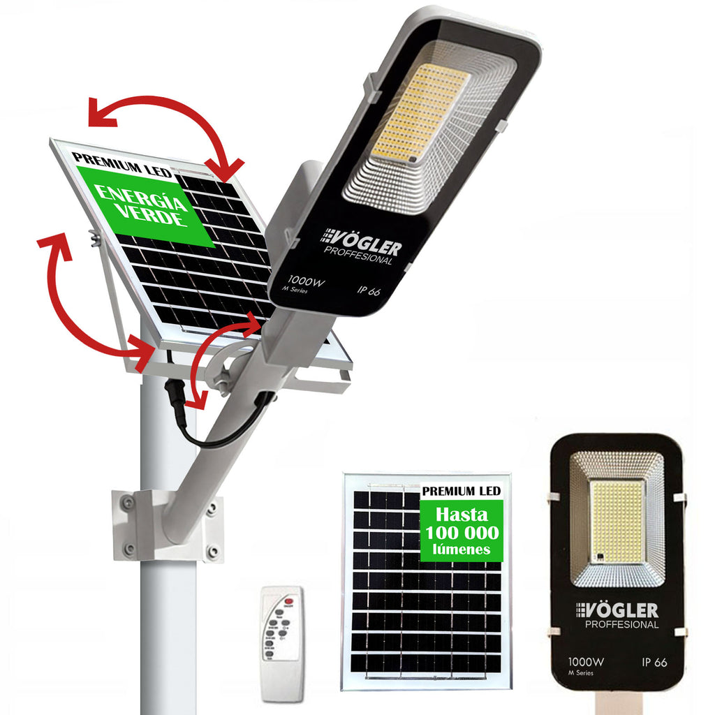 Lámpara solar de alta potencia, sensor crepuscular, control remoto, Vögler Professional 1000W