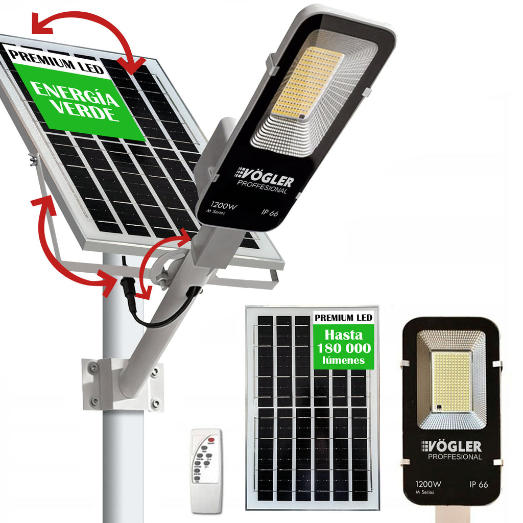 Lámpara solar de alta potencia, sensor crepuscular, control remoto, Vögler Professional 1200W
