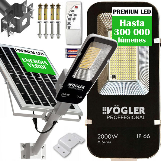 Lámpara solar de alta potencia, sensor crepuscular, control remoto, Vögler Professional 2000W
