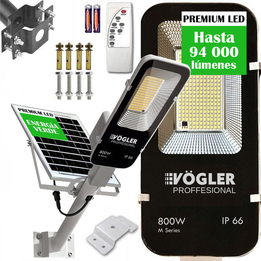 Lámpara solar de alta potencia, sensor crepuscular, control remoto, Vögler Professional 800W