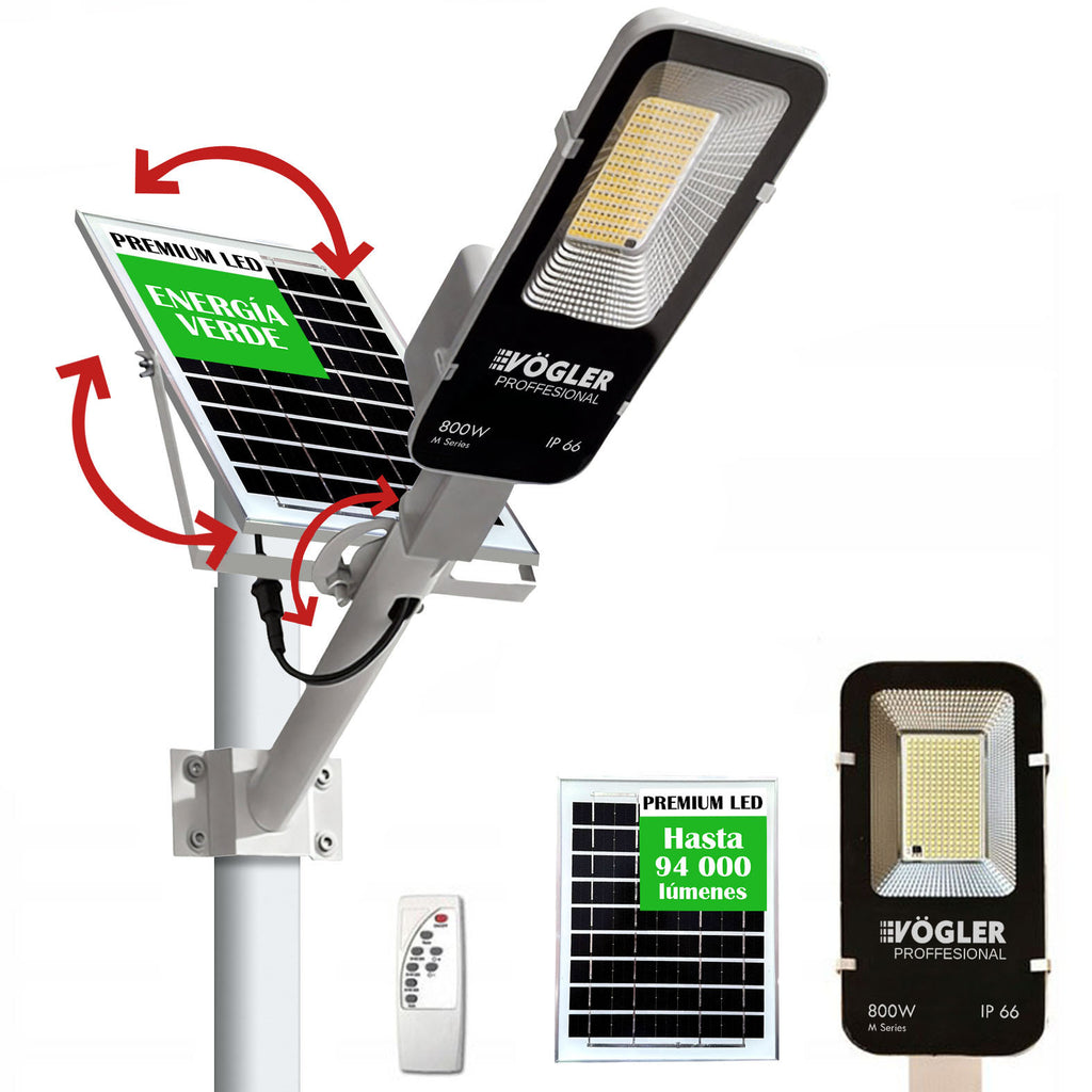 Lámpara solar de alta potencia, sensor crepuscular, control remoto, Vögler Professional 800W