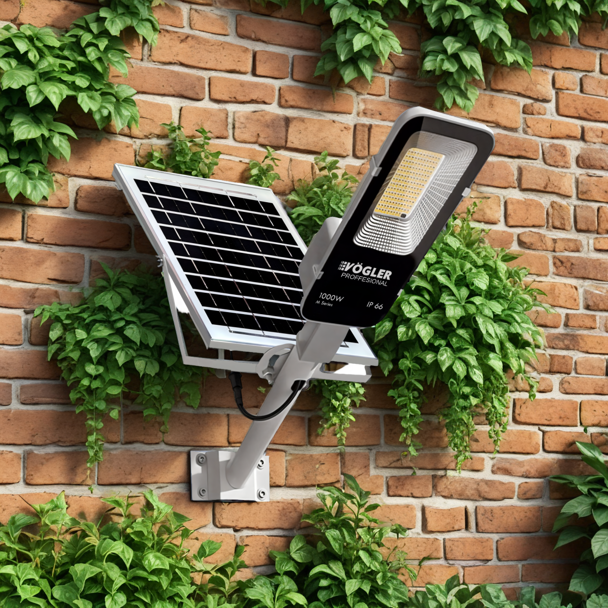 Lámpara solar de alta potencia, sensor crepuscular, control remoto, Vögler Professional 1000W