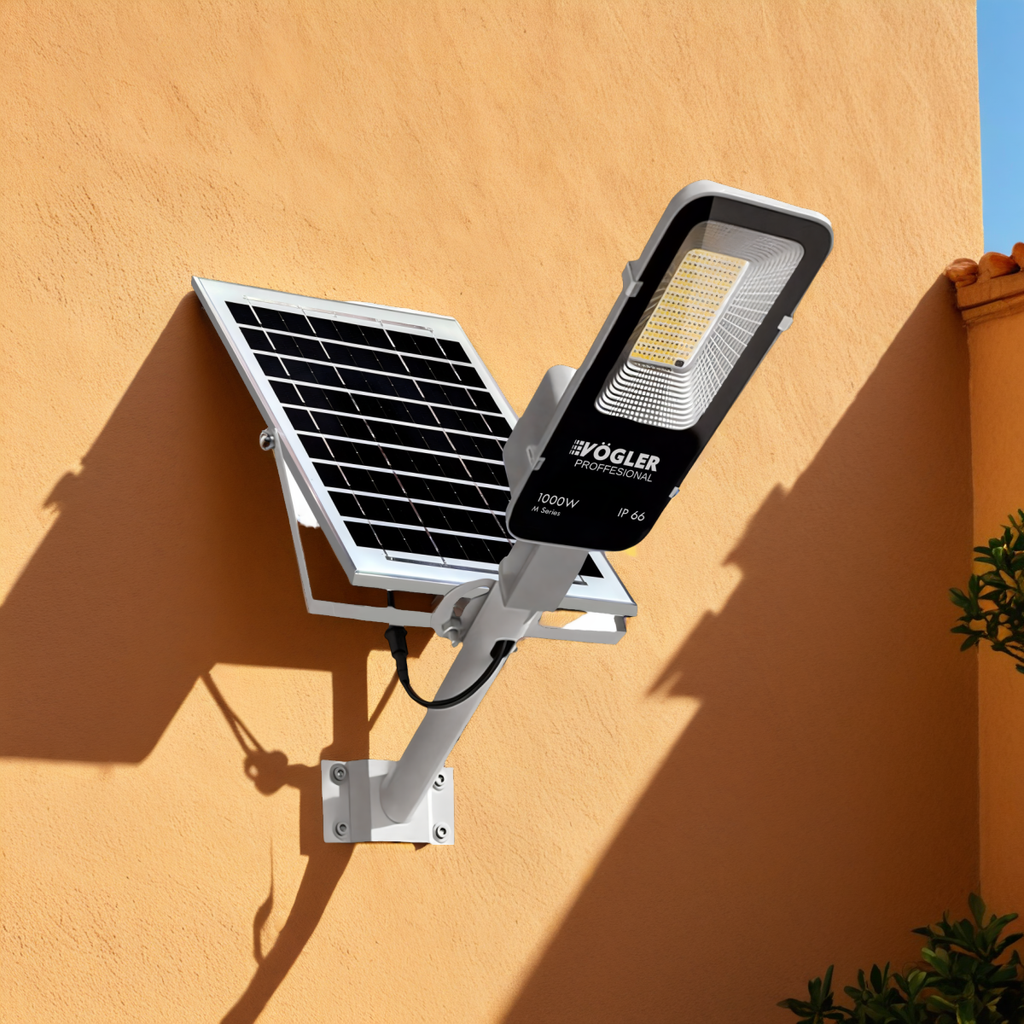 Lámpara solar de alta potencia, sensor crepuscular, control remoto, Vögler Professional 1000W
