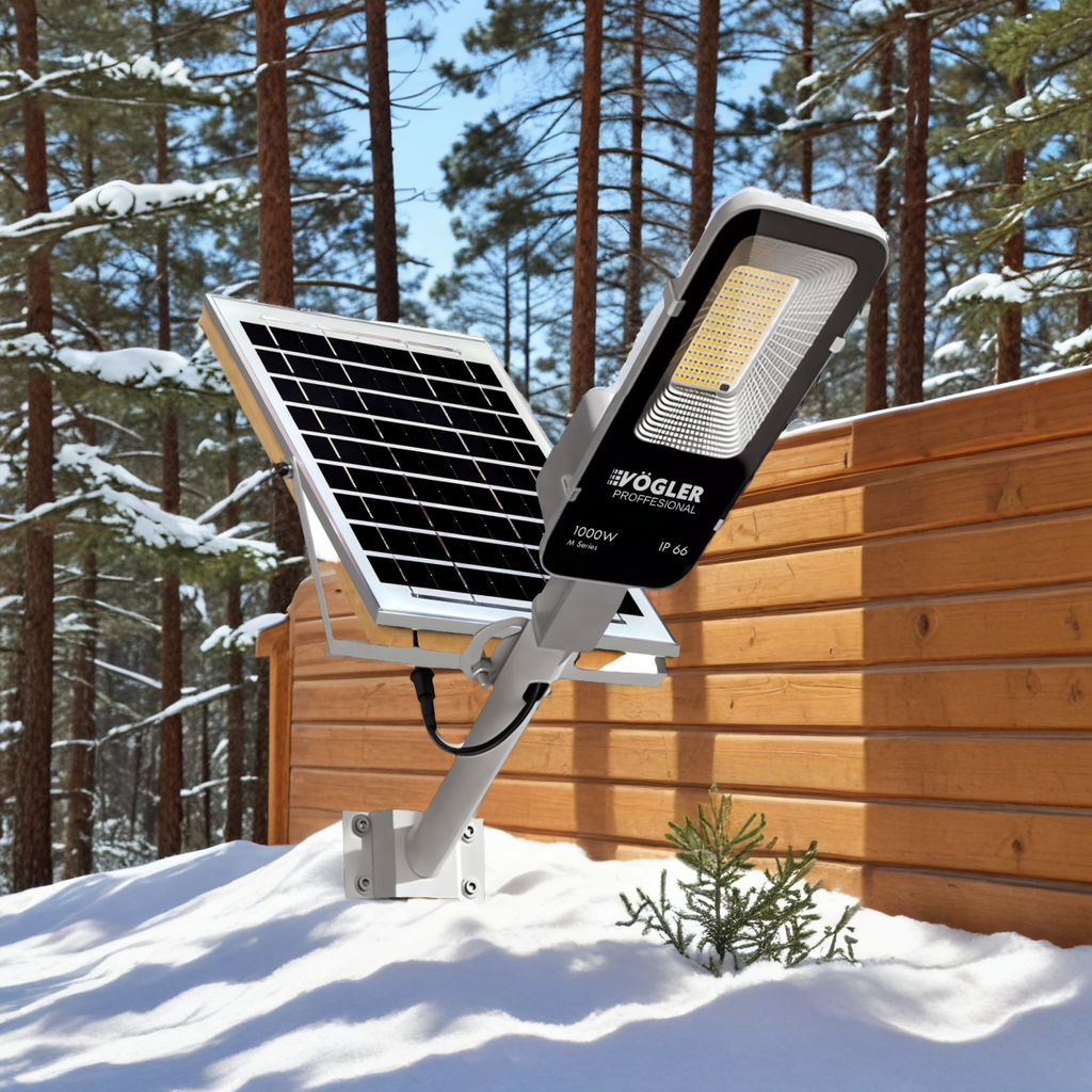 Lámpara solar de alta potencia, sensor crepuscular, control remoto, Vögler Professional 1000W