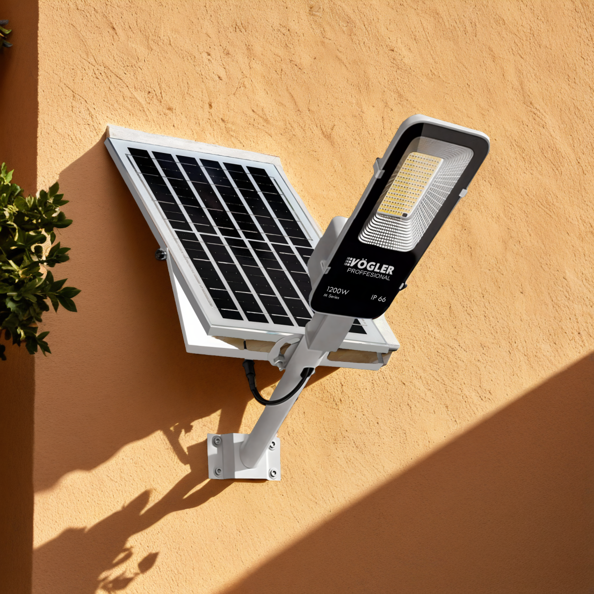 Lámpara solar de alta potencia, sensor crepuscular, control remoto, Vögler Professional 1200W