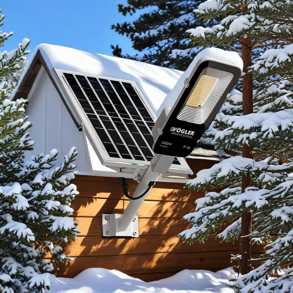 Lámpara solar de alta potencia, sensor crepuscular, control remoto, Vögler Professional 1200W