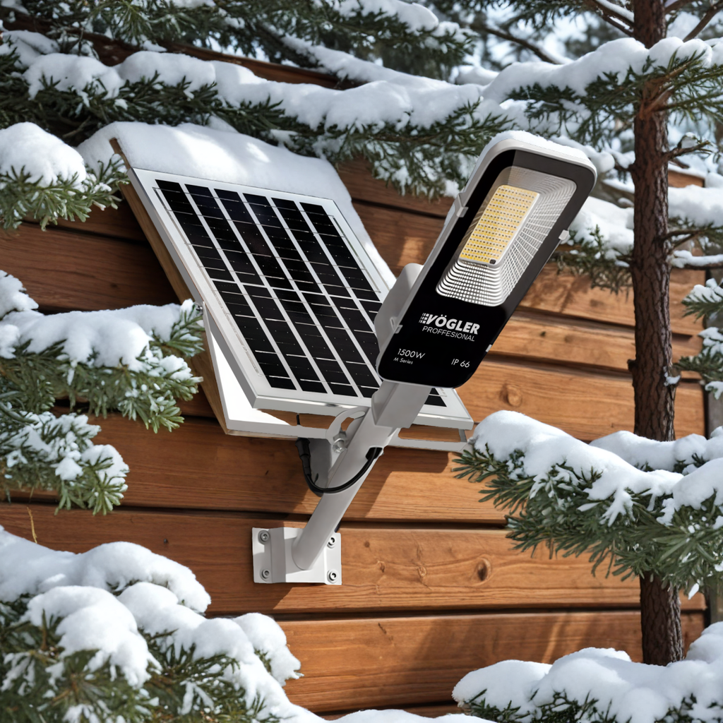 Lámpara solar de alta potencia, sensor crepuscular, control remoto, Vögler Professional 1500W