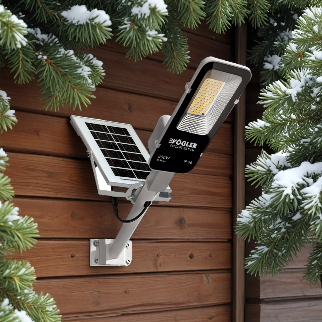 Lámpara solar de alta potencia, sensor crepuscular, control remoto, Vögler Professional 600W