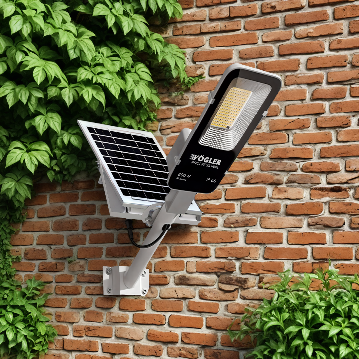 Lámpara solar de alta potencia, sensor crepuscular, control remoto, Vögler Professional 800W