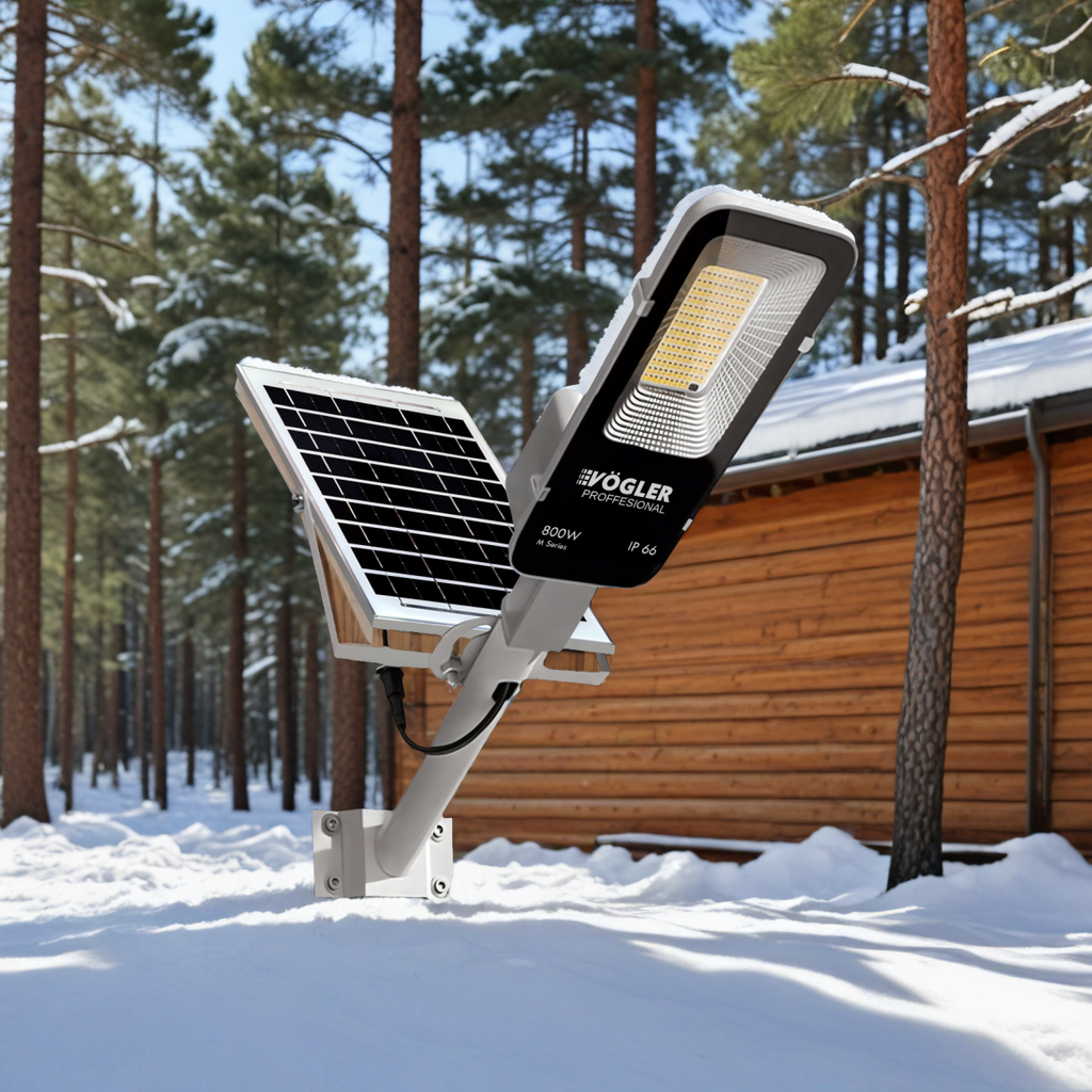Lámpara solar de alta potencia, sensor crepuscular, control remoto, Vögler Professional 800W